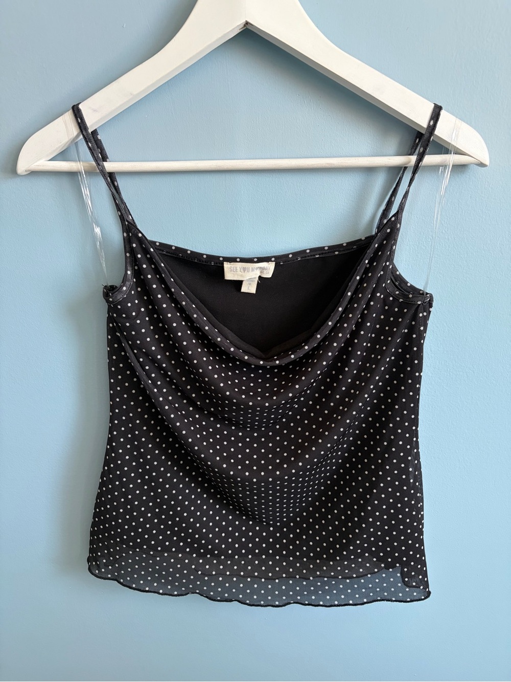 See You Monday Black Polka Dot Cowl Neck Camisole